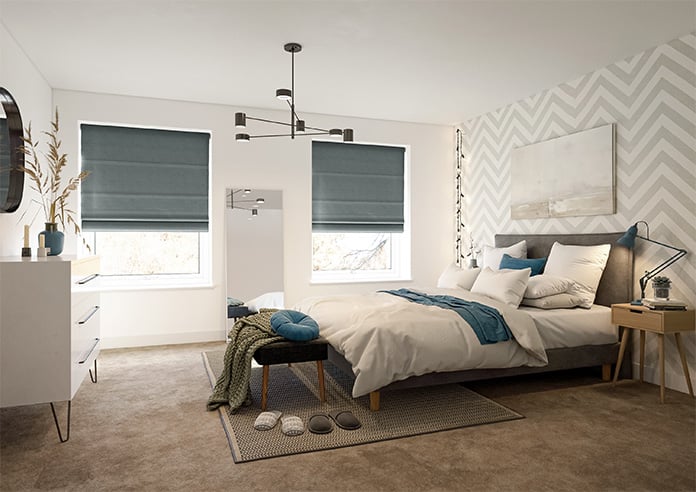 Classic Herringbone (Blackout), Grey - Motorised Roman Blind - Image 6
